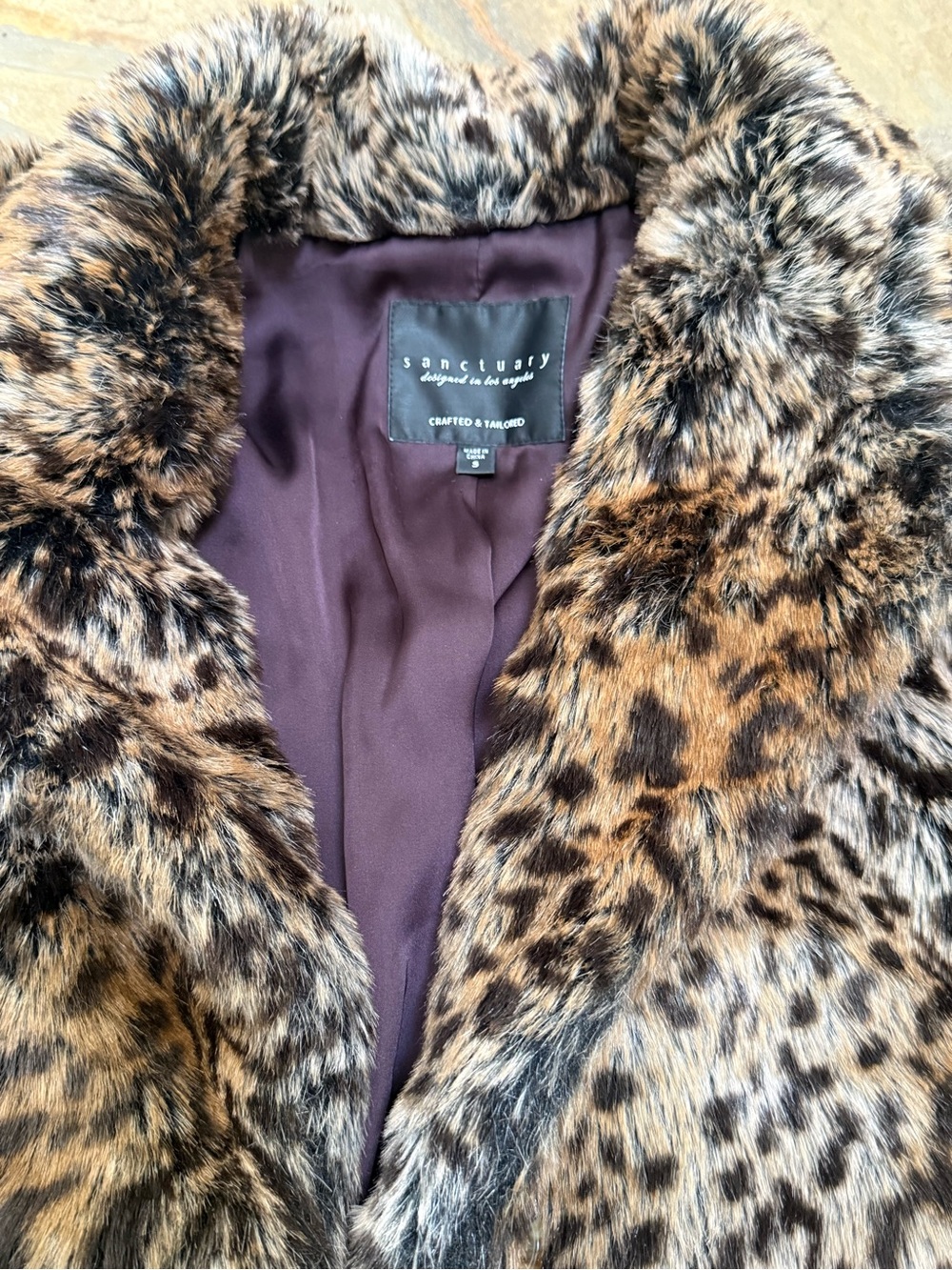Sanctuary Faux Fur Leopard Print Coat in Brown and Black Size Small - Picture 3 of 13